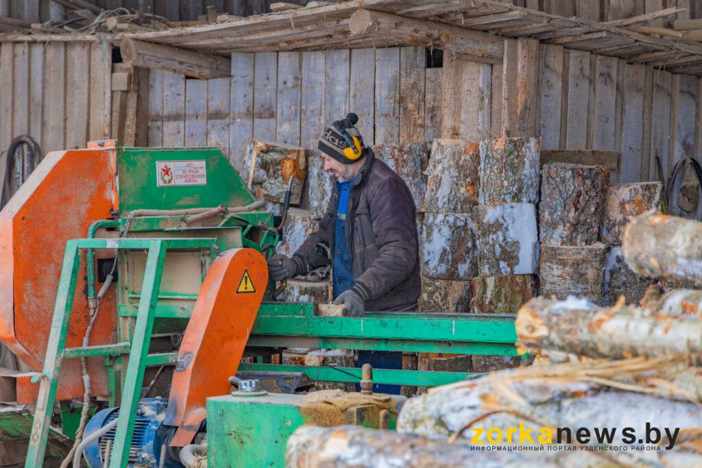 работник на заготовке дров