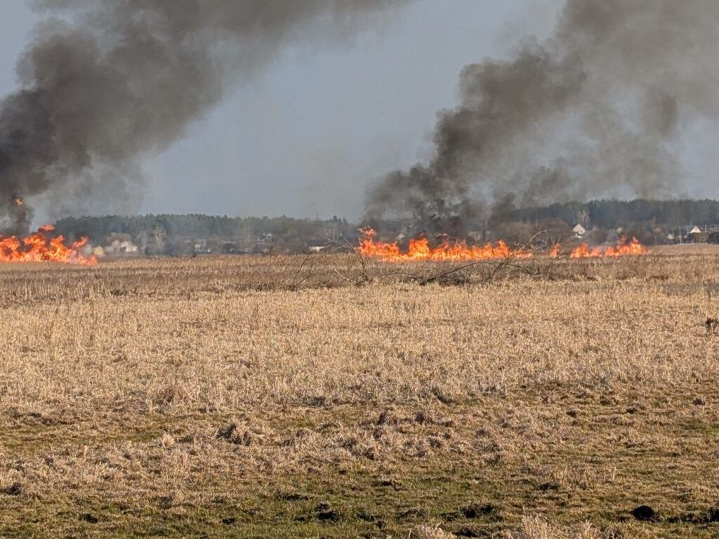 Город в дыму. Спасатели ликвидировали серьезное возгорание сухой травы в Узде