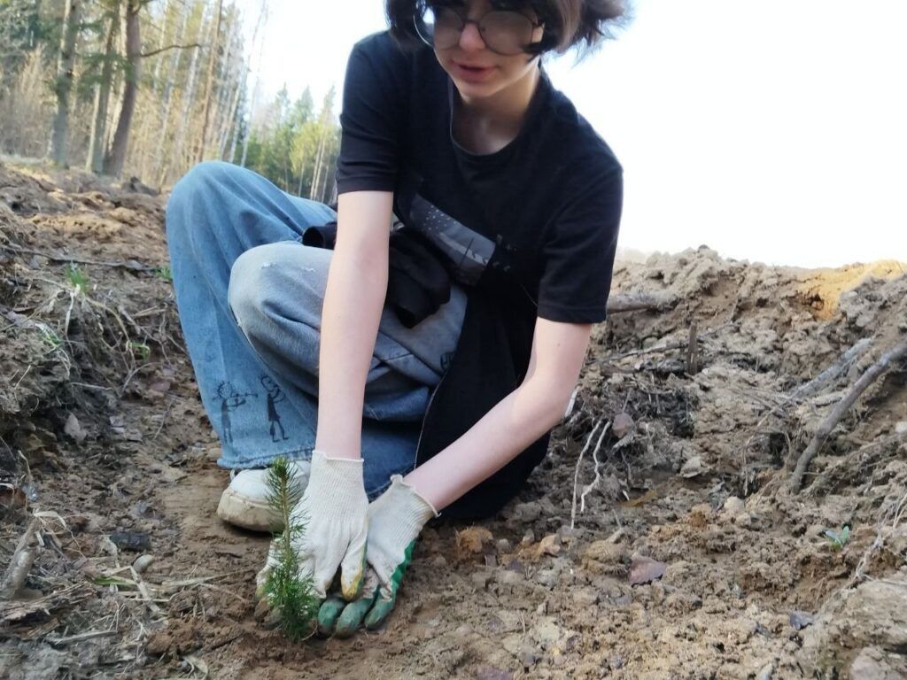 подросток садит лес